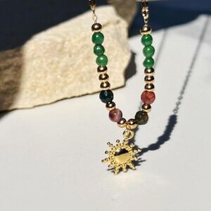 New! “Sunny” Gold Beaded Sun Pendant Chain Necklace